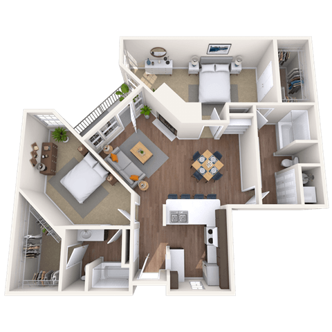 Traditional 2x2 1211 SF floor plan
