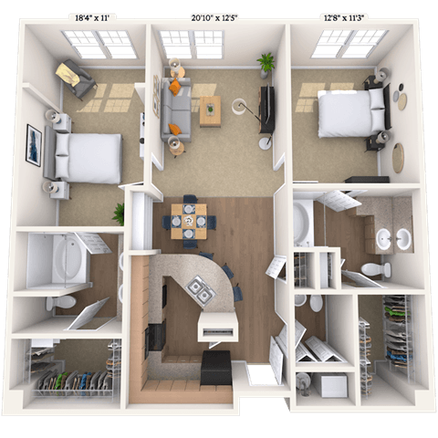 Traditional 2x2.5 1219 SF floor plan