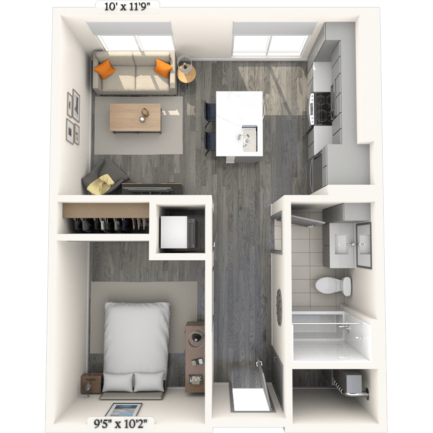 Studio E11 0x1 589 SF floor plan