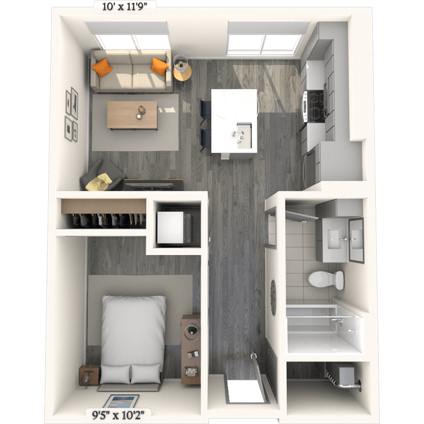 Studio E1 0x1 588 SF floor plan