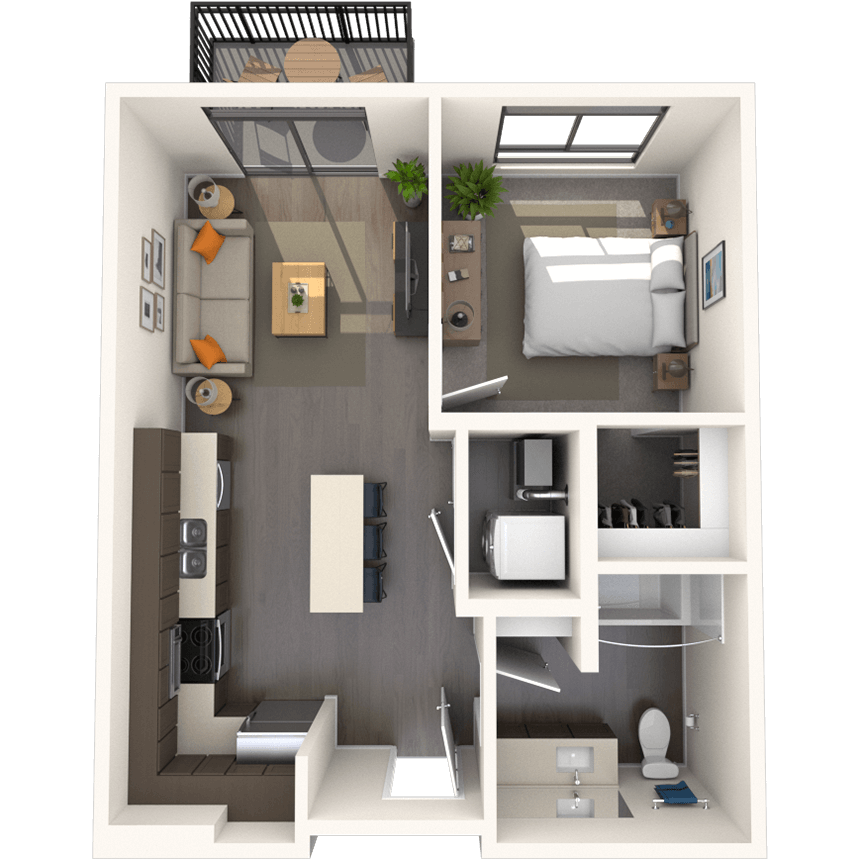 Traditional 1x1 540-552 SF floor plan