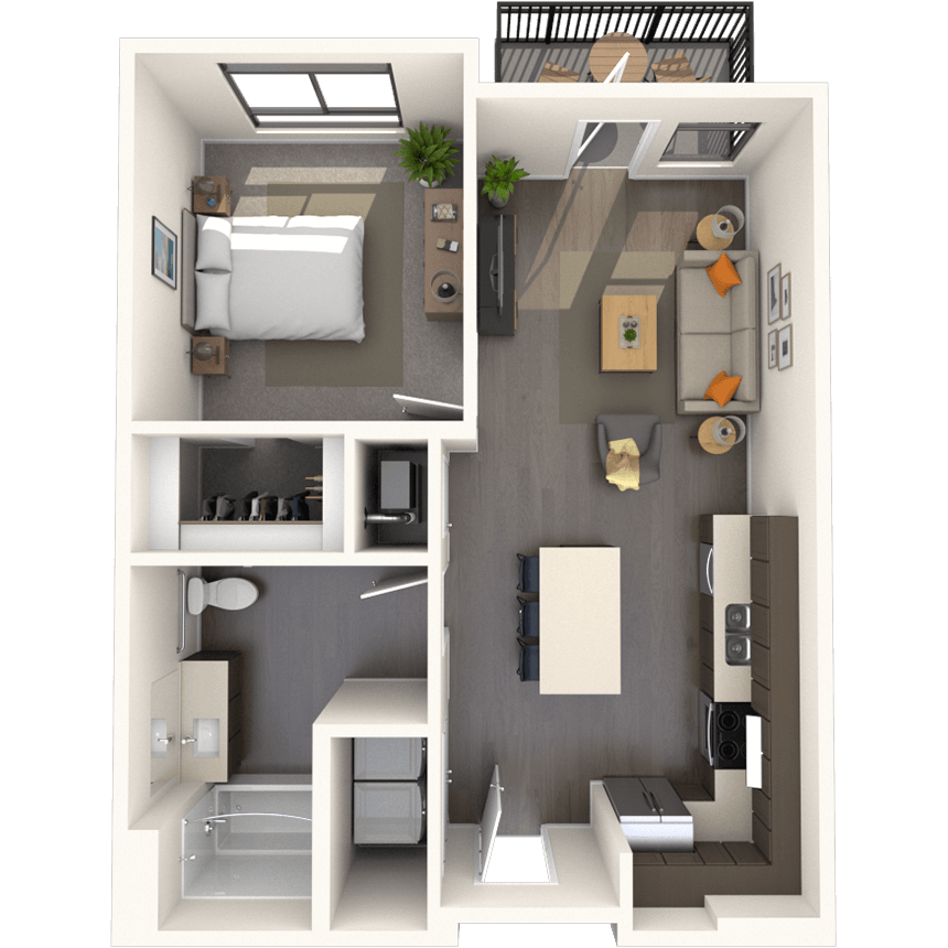 Traditional 1x1 670-678 SF floor plan