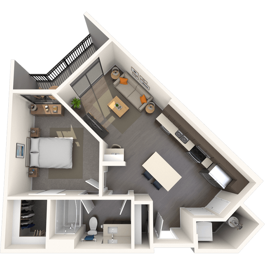 Traditional 1x1 692-700 SF floor plan