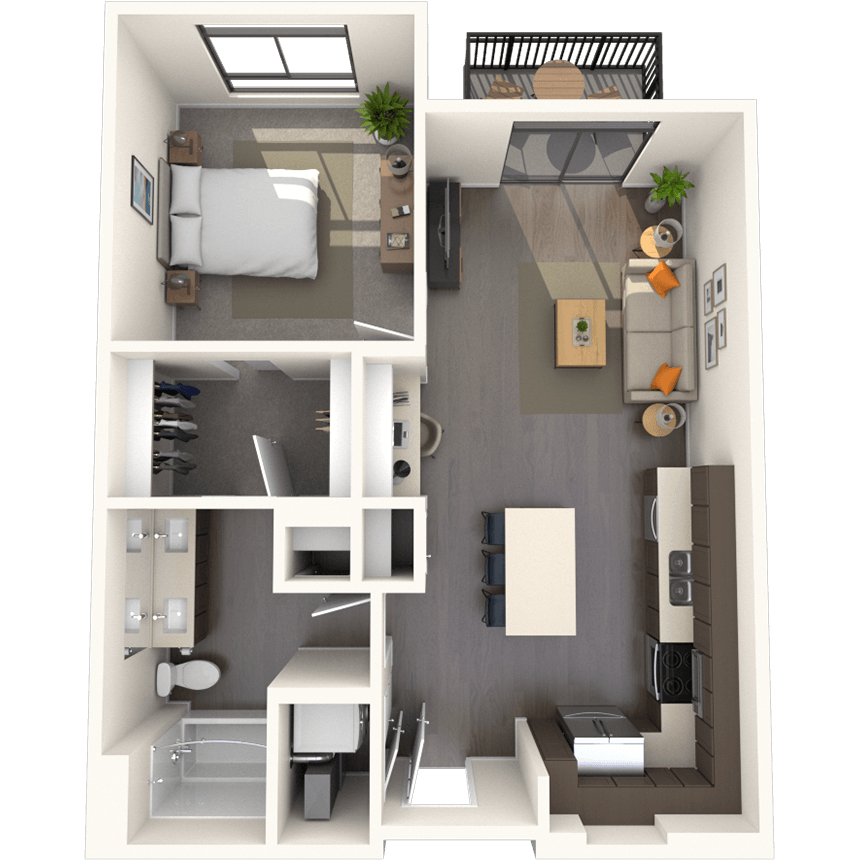 Traditional 1x1 742-753 SF floor plan