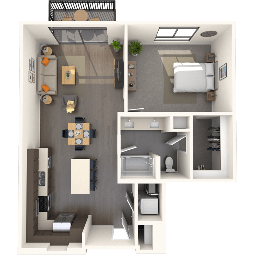 Traditional 1x1 873 SF floor plan