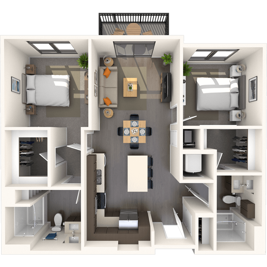 Traditional 2x2 1021-1037 SF floor plan