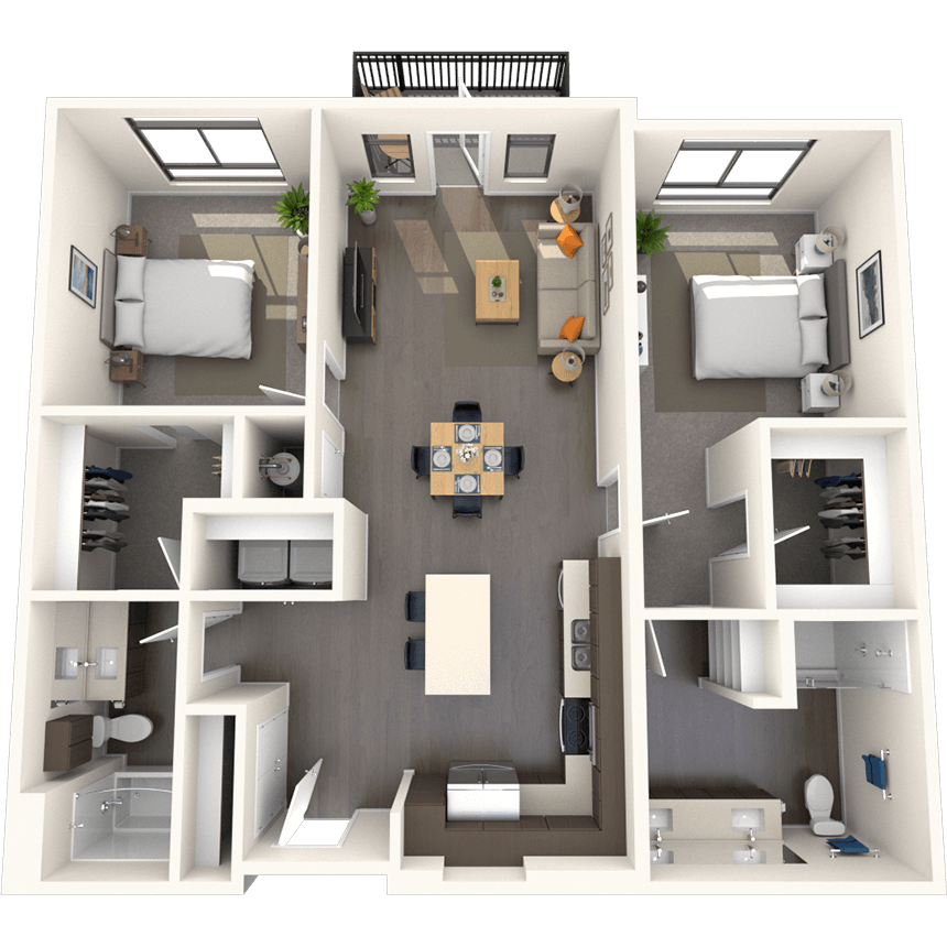 Traditional 2x2 1176-1188 SF floor plan