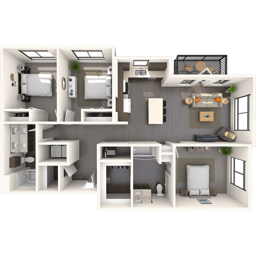 Traditional 3x2 1303-1309 SF floor plan
