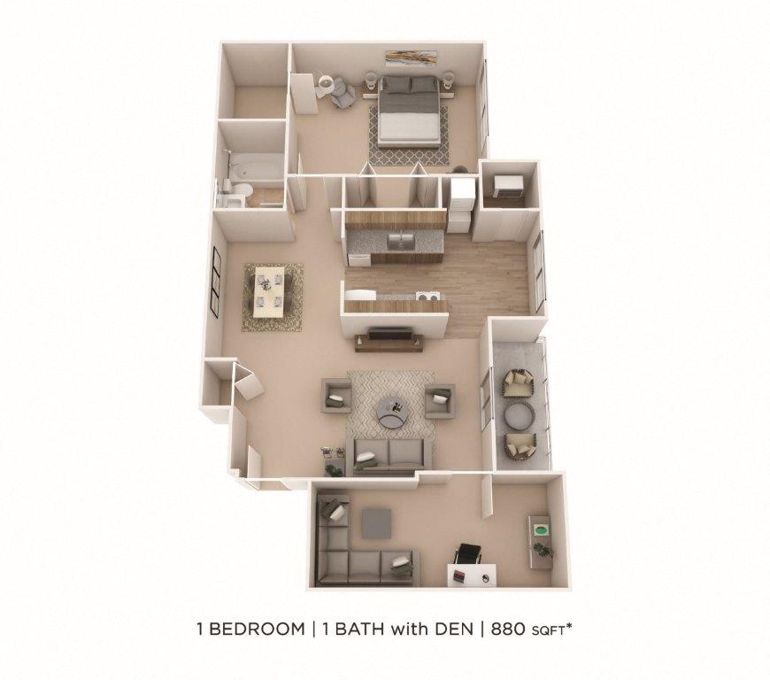 One Bedroom w/ Den - 880 sqft floor plan