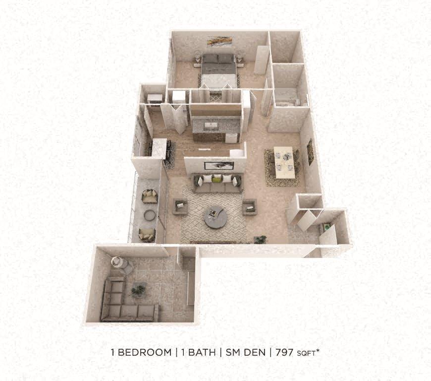 One Bedroom w/ Den - 797 sqft floor plan
