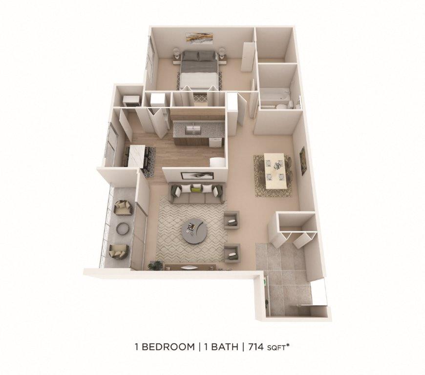 One Bedroom - 714 sqft floor plan