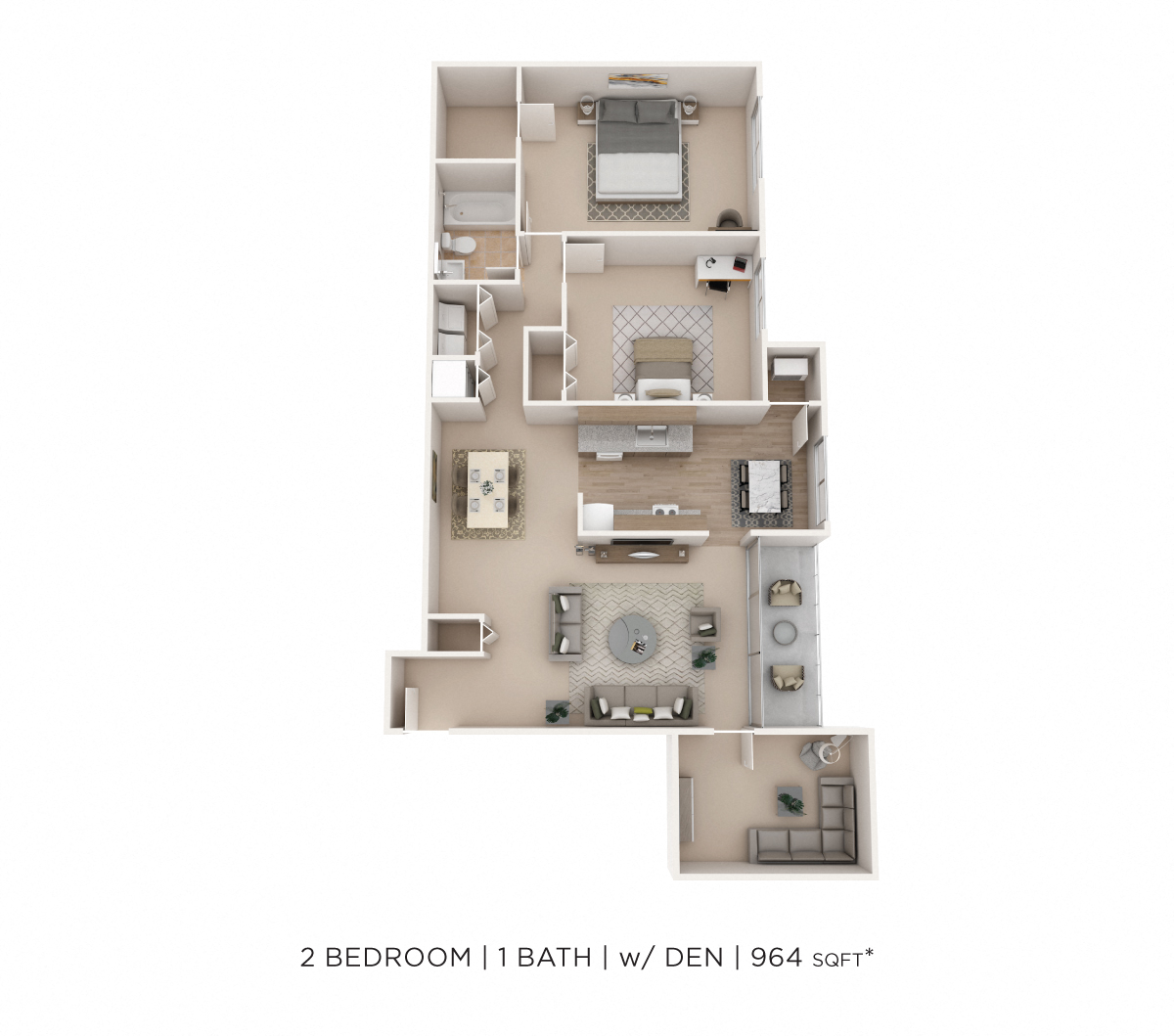 Two Bedroom - 964 sqft floor plan