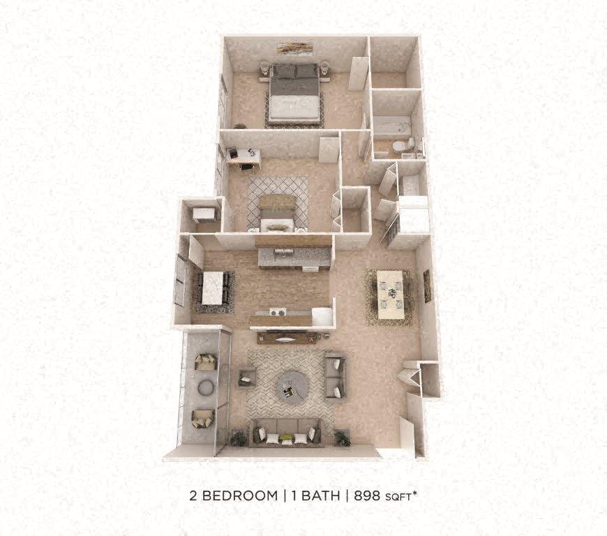 Two Bedroom - 898 sqft floor plan