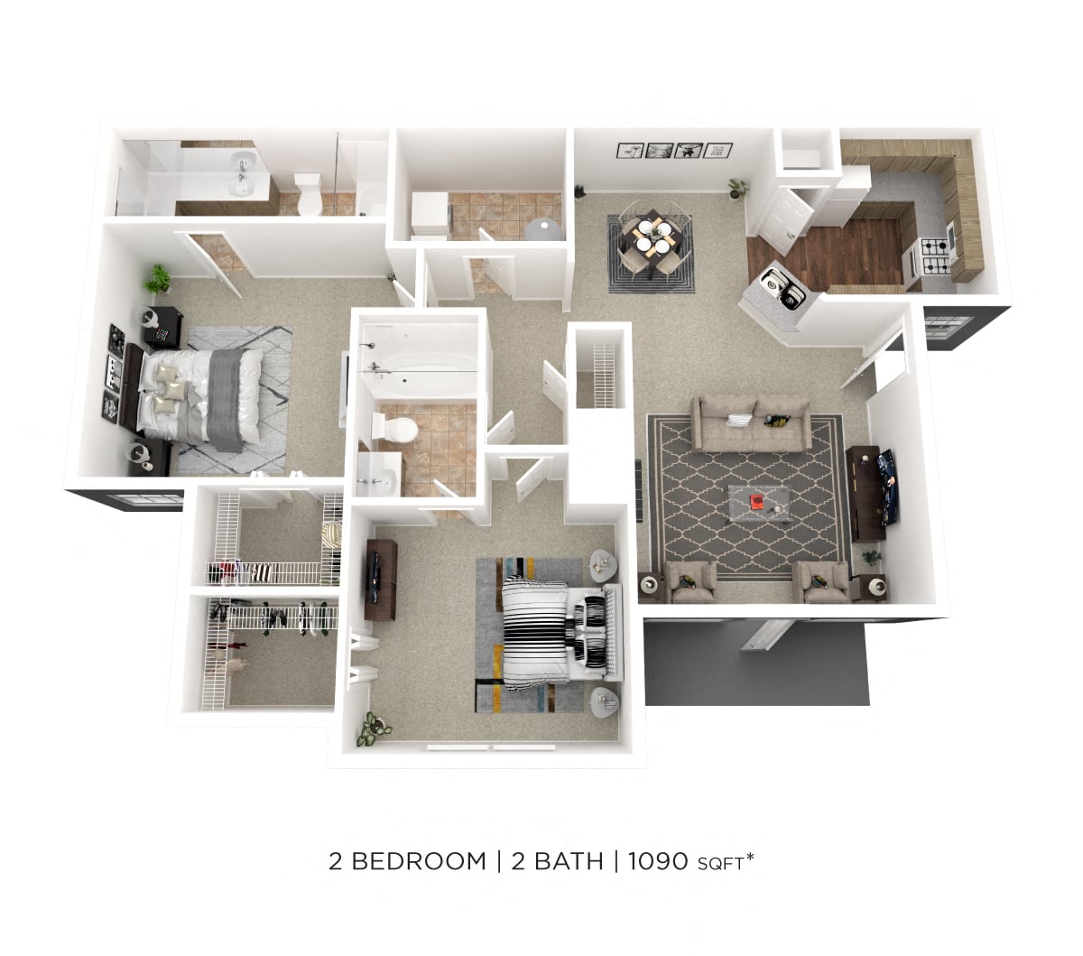 Two Bedroom 2 Bath- 1090 sqft floor plan