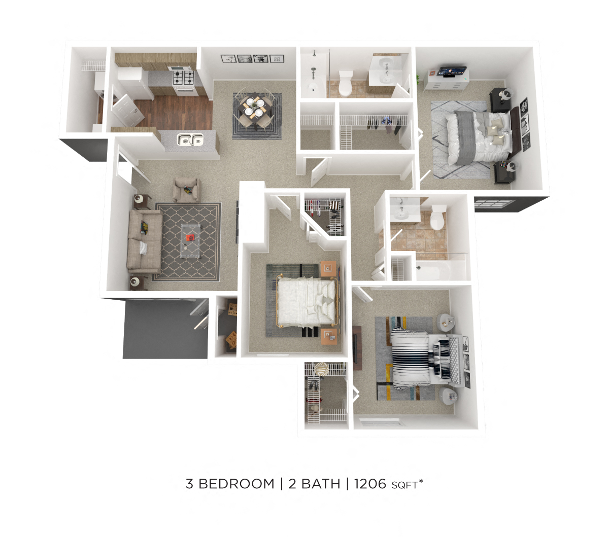 Three Bedroom 2 Bath floor plan