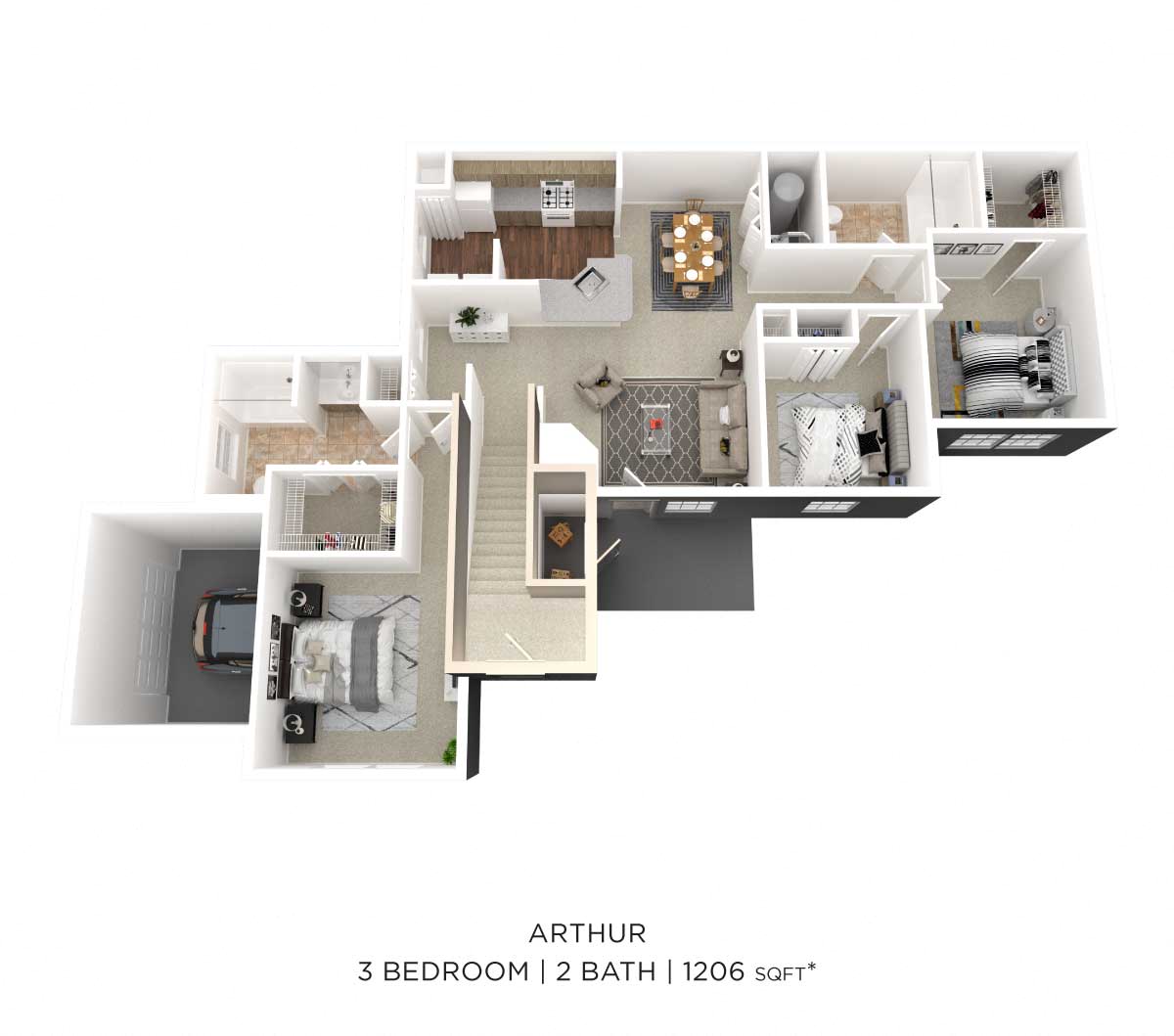 Three Bedroom 2 Bath floor plan