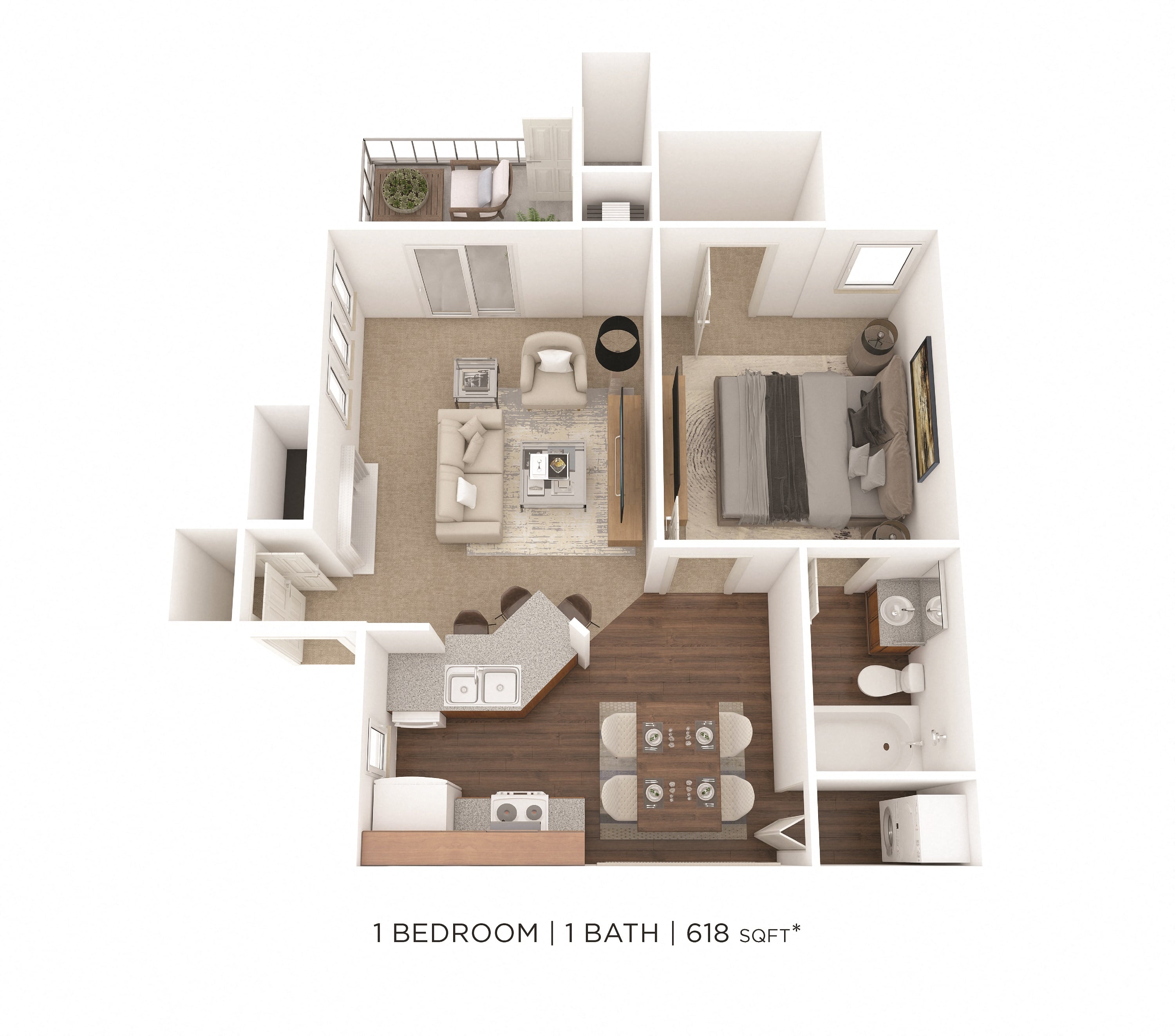 One Bedroom-618 sqft floor plan