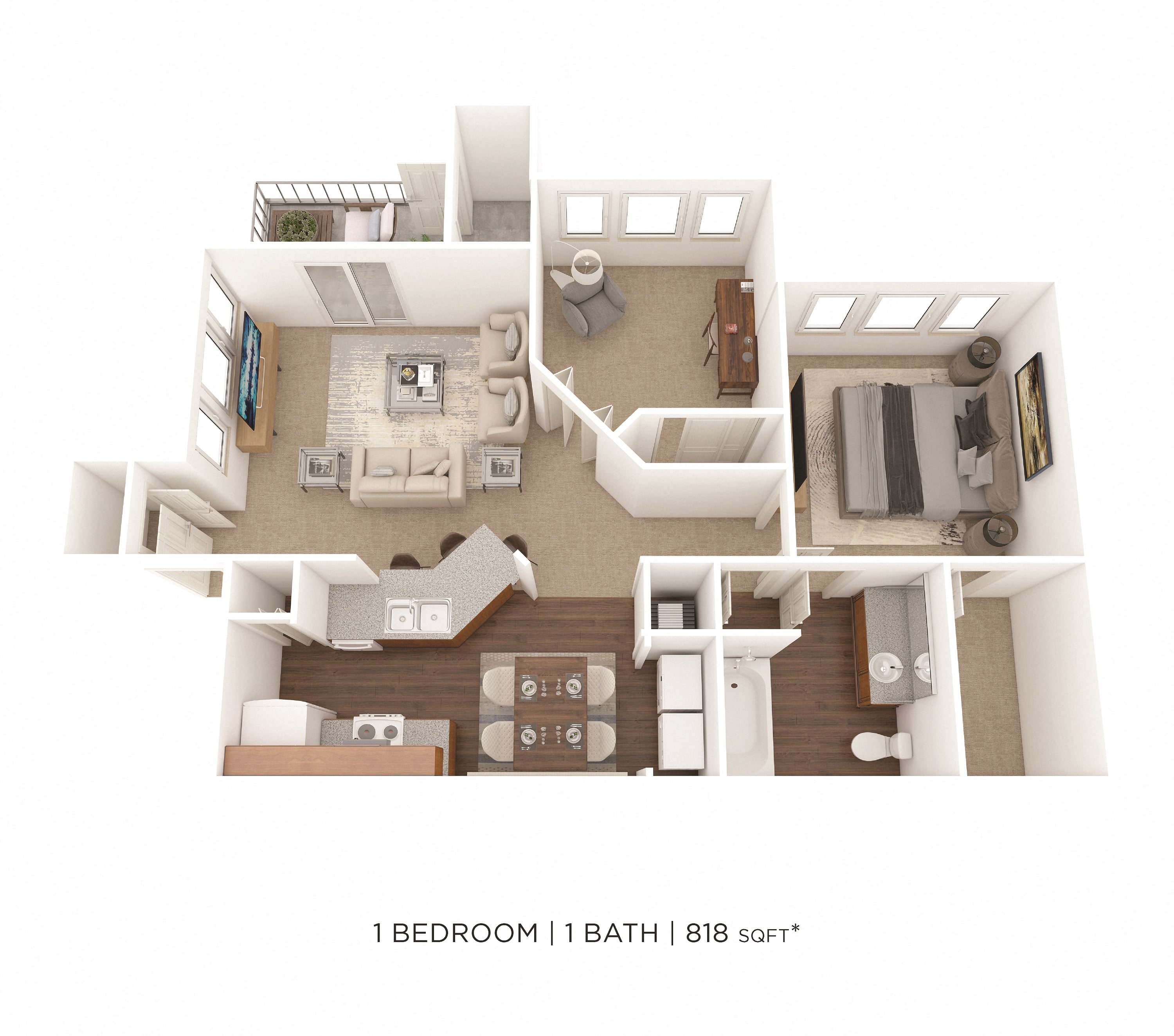 One Bedroom w/ Den- 818 sqft floor plan