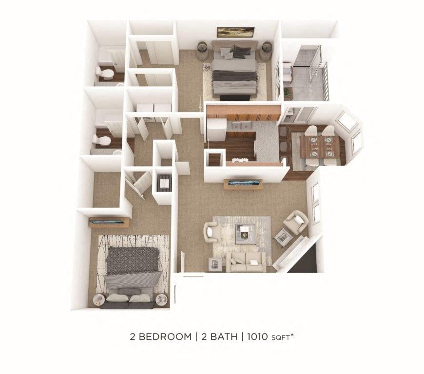 Two Bedroom 2 Bath-1010 sqft floor plan