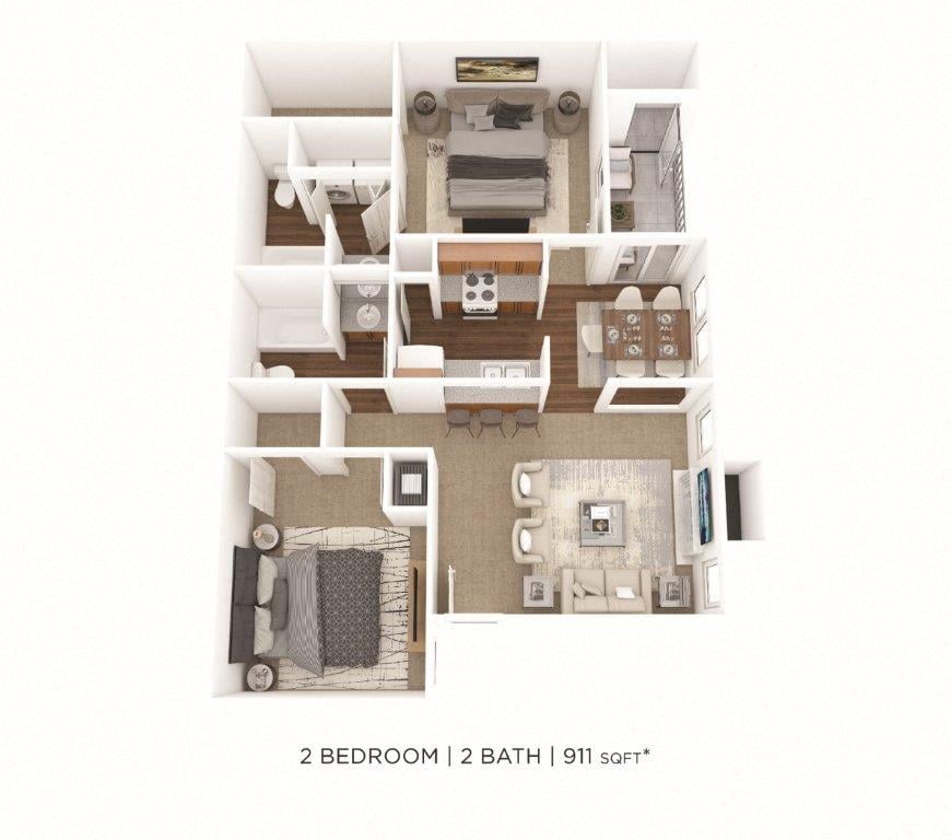 Two Bedroom 2 Bath-911 sqft floor plan