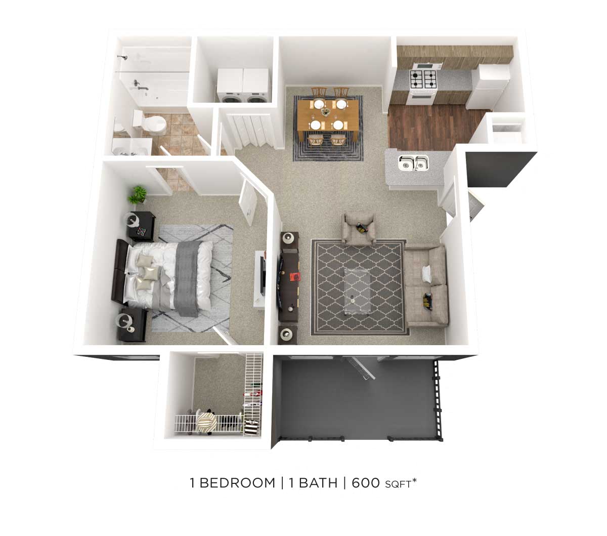 One Bedroom-600 sqft floor plan