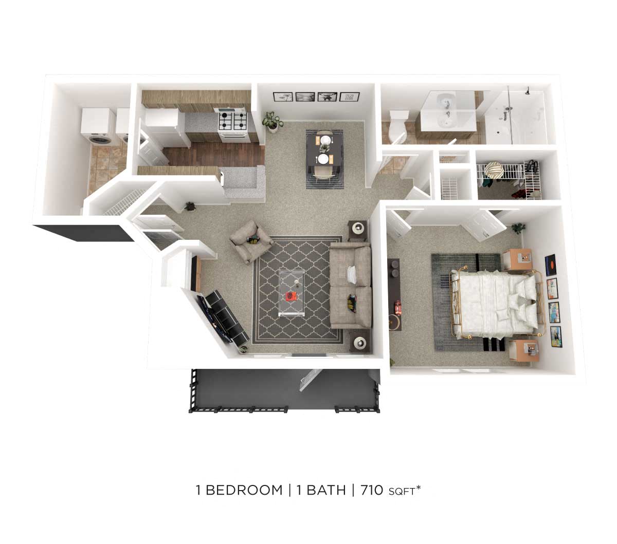 One Bedroom- 710 sqft floor plan
