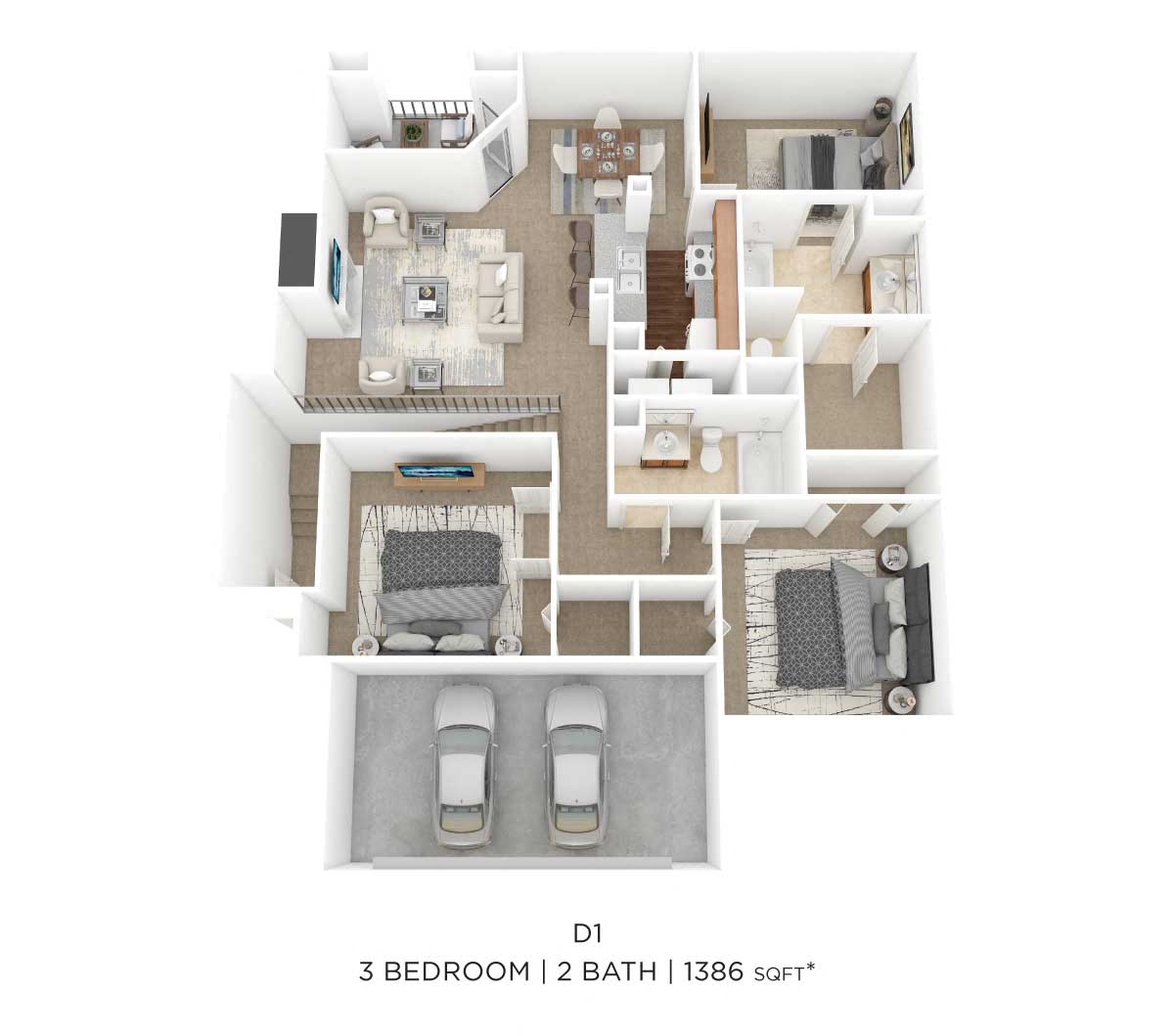 Three Bedroom 2 Bath floor plan