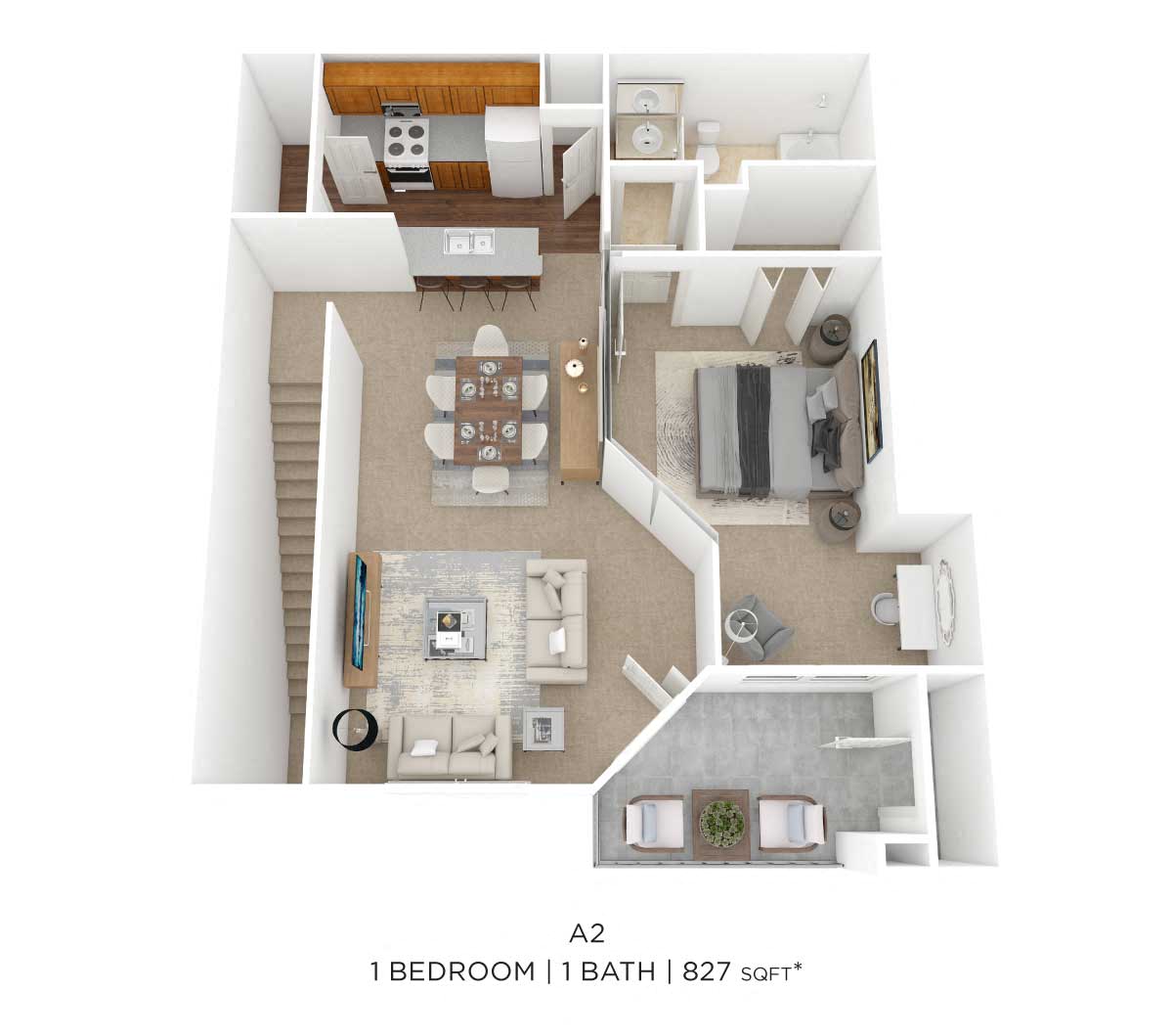 One Bedroom-827 sqft floor plan