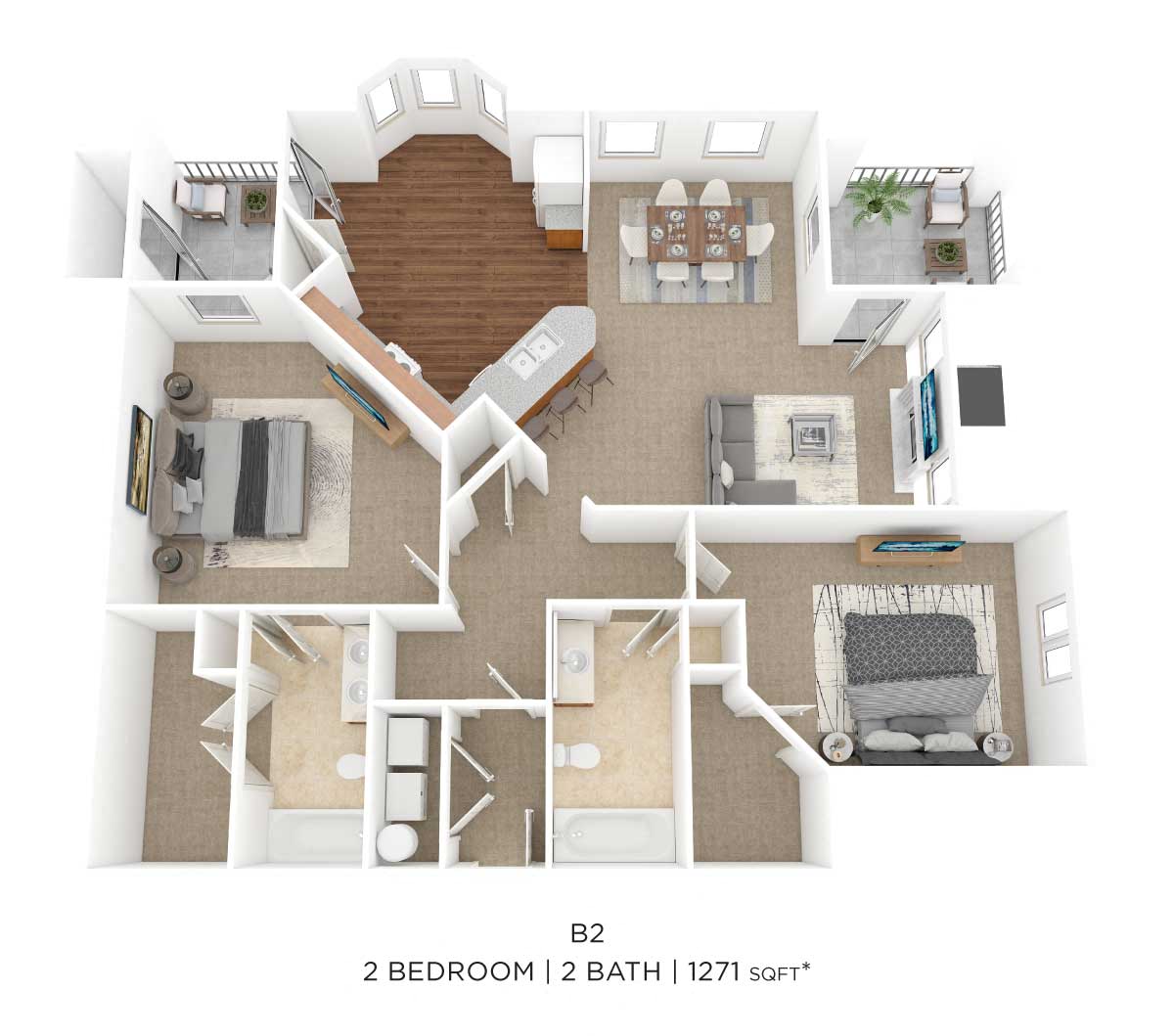 Two Bedroom 2 Bath-1271 sqft floor plan