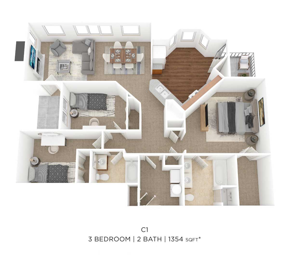 Three Bedroom 2 Bath floor plan