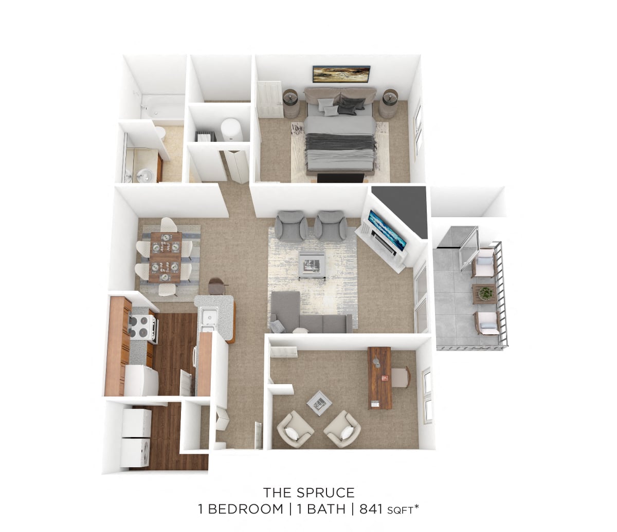 One Bedroom- 841 sqft floor plan