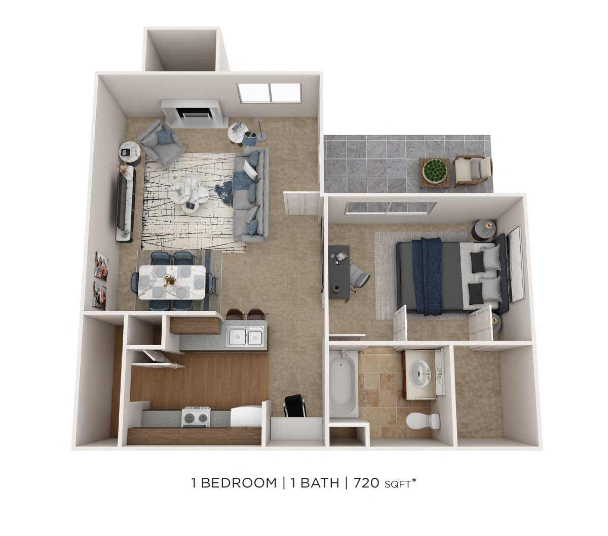 One Bedroom - 720 sqft floor plan