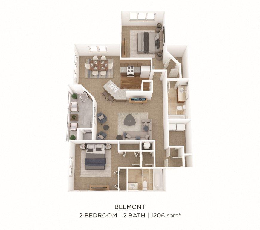 Two Bedroom 2 Bath-1206 sqft floor plan