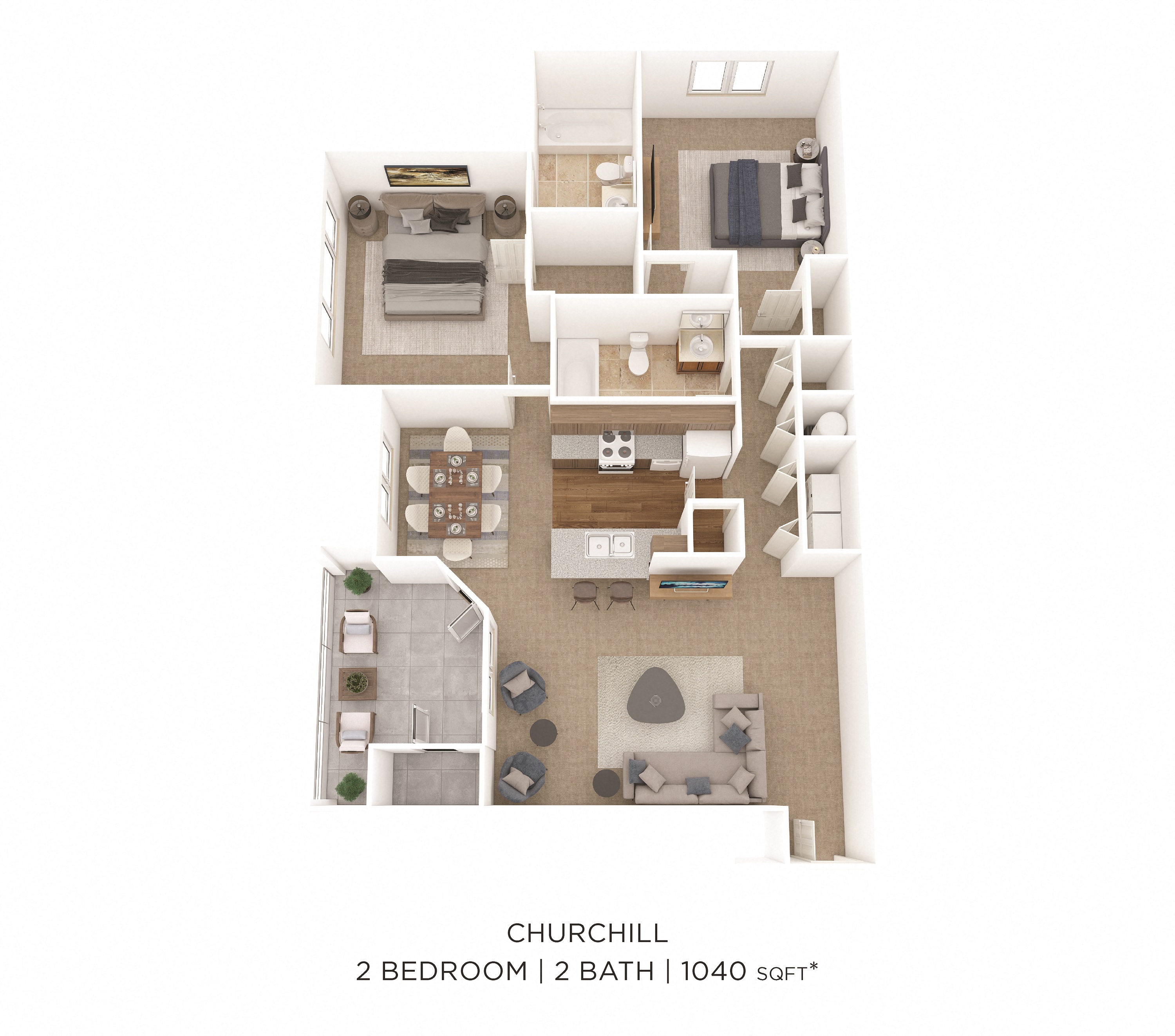 Two Bedroom 2 Bath-1040 sqft floor plan