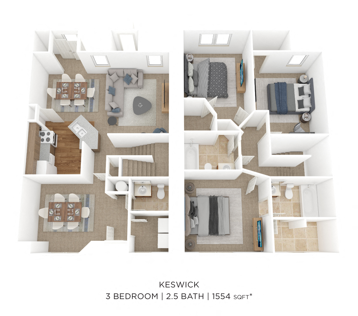 Three Bedroom 2.5 Bath Townhome floor plan