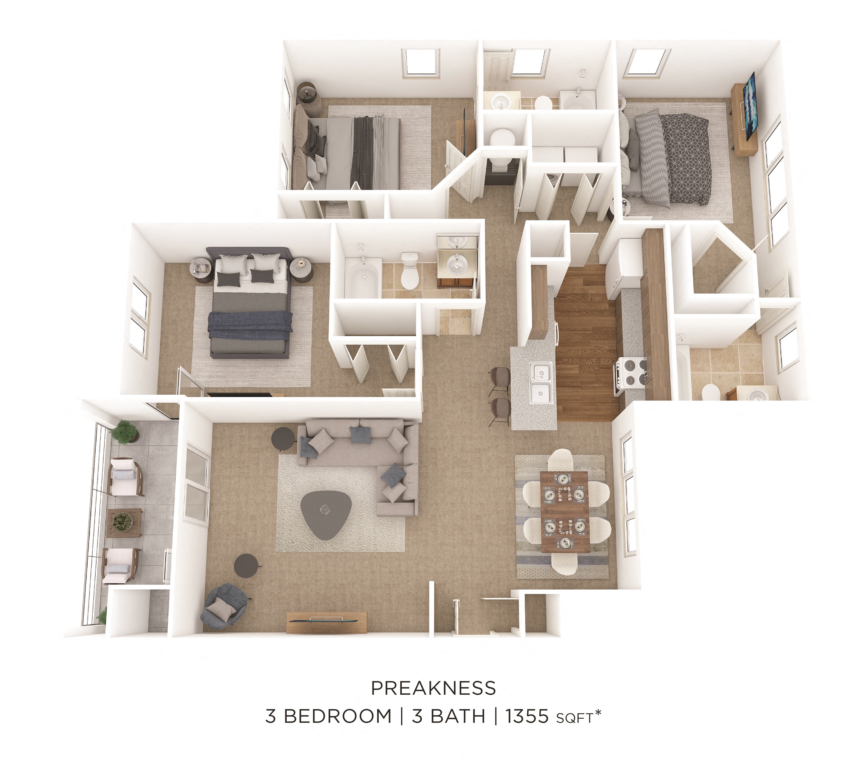 Three Bedroom 3 Bath floor plan