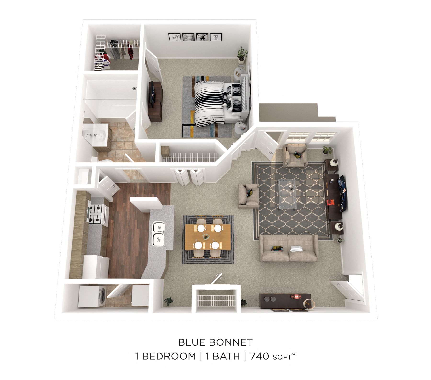 One Bedroom - 740 sqft floor plan