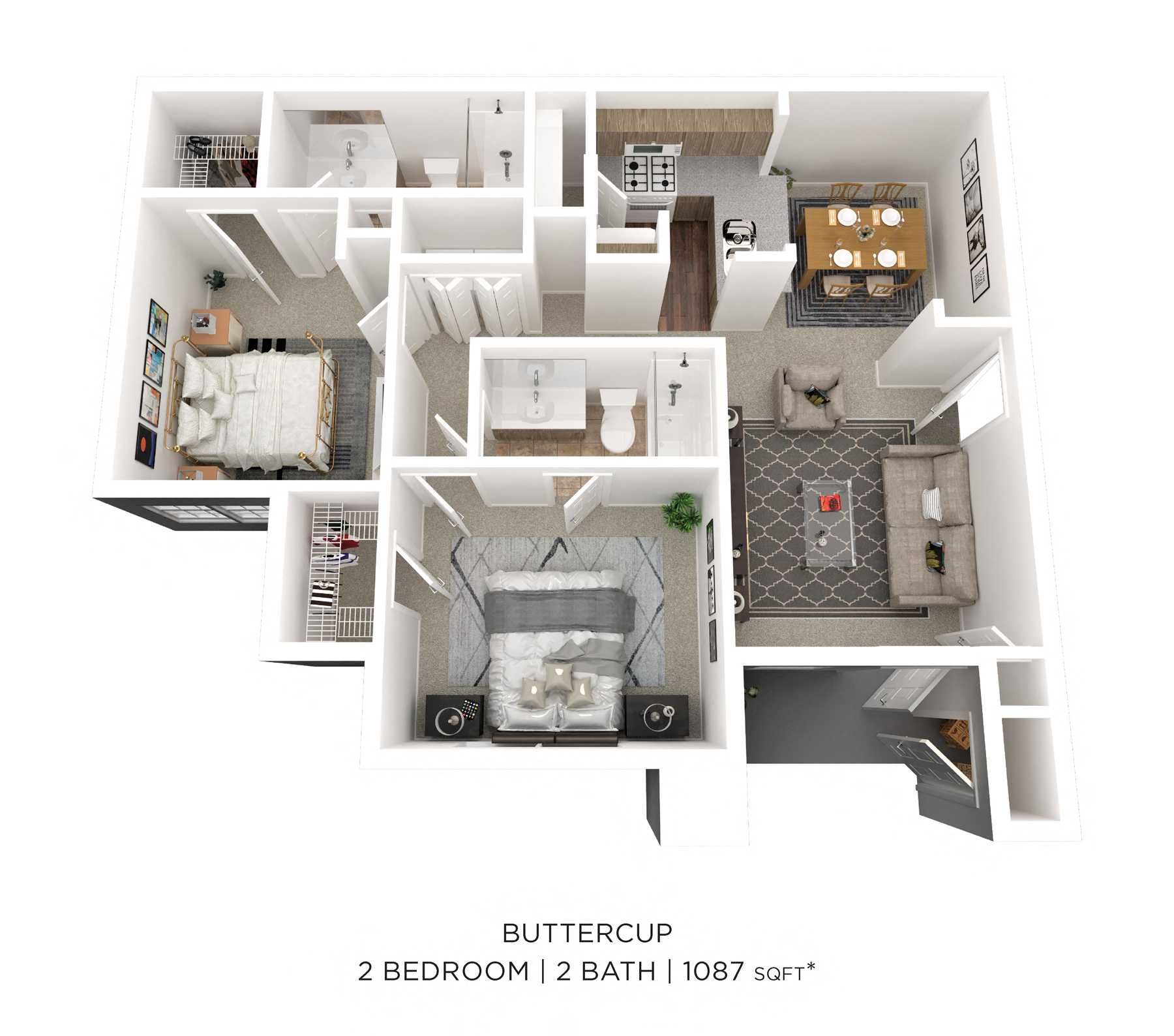Two Bedroom 2 Bath - 1,087 sqft floor plan