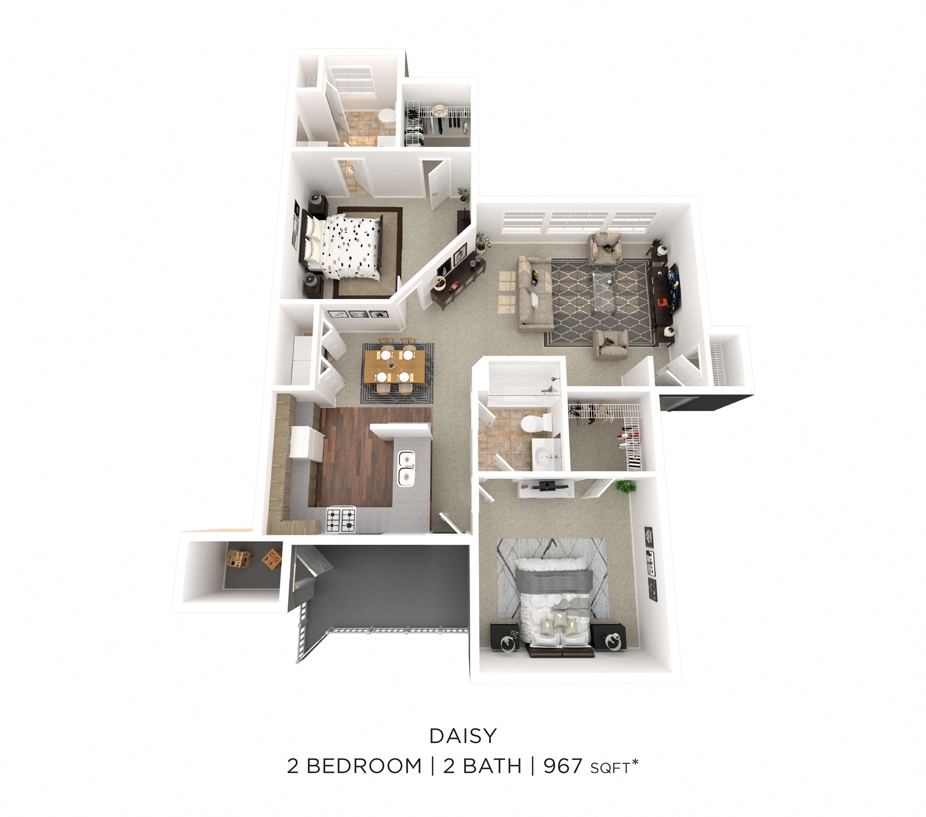 Two Bedroom 2 Bath - 967 sqft floor plan