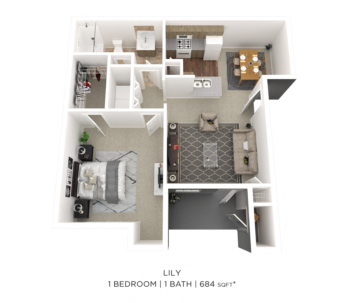 One Bedroom - 684 sqft floor plan