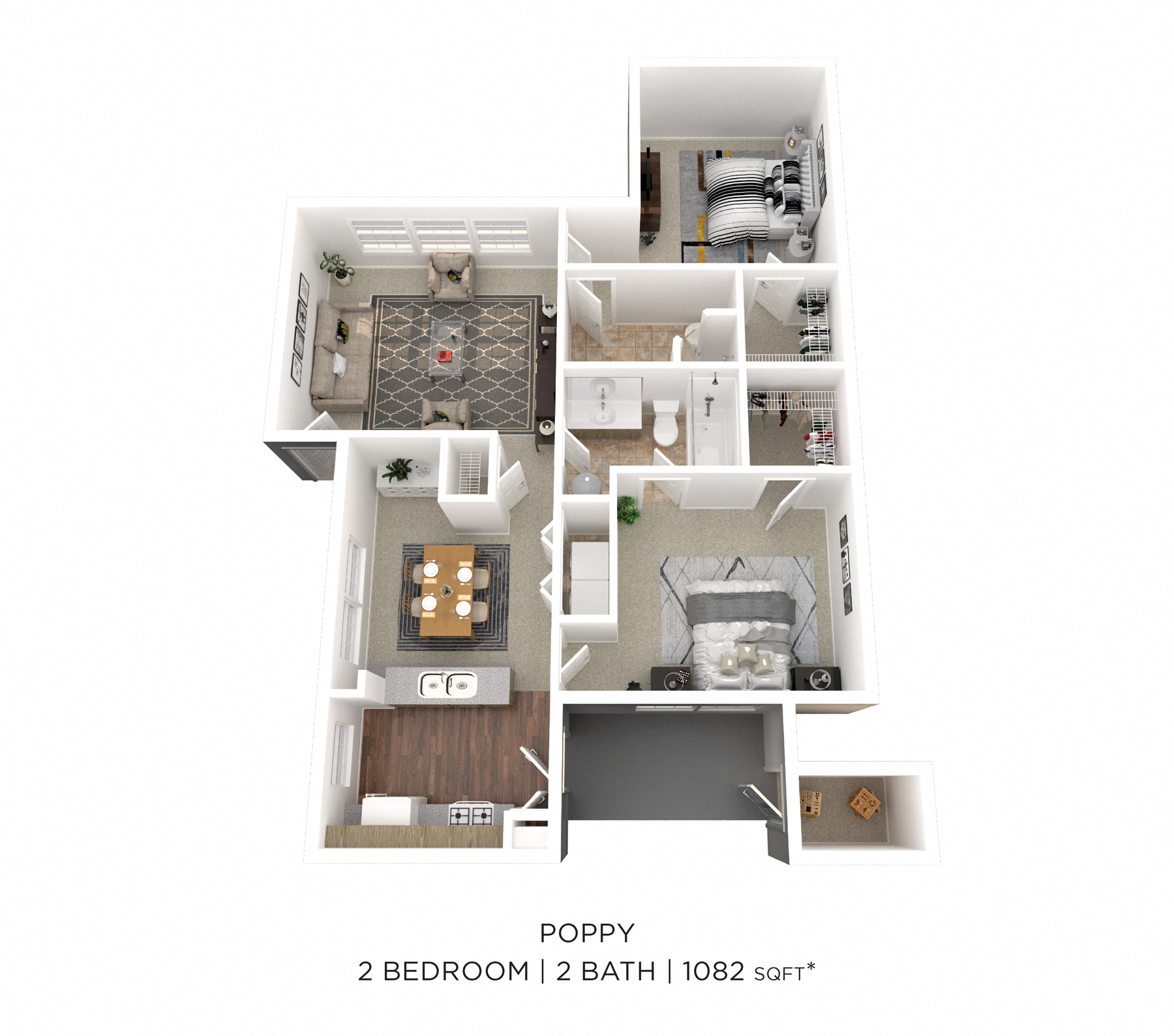 Two Bedroom 2 Bath - 1,082 sqft floor plan