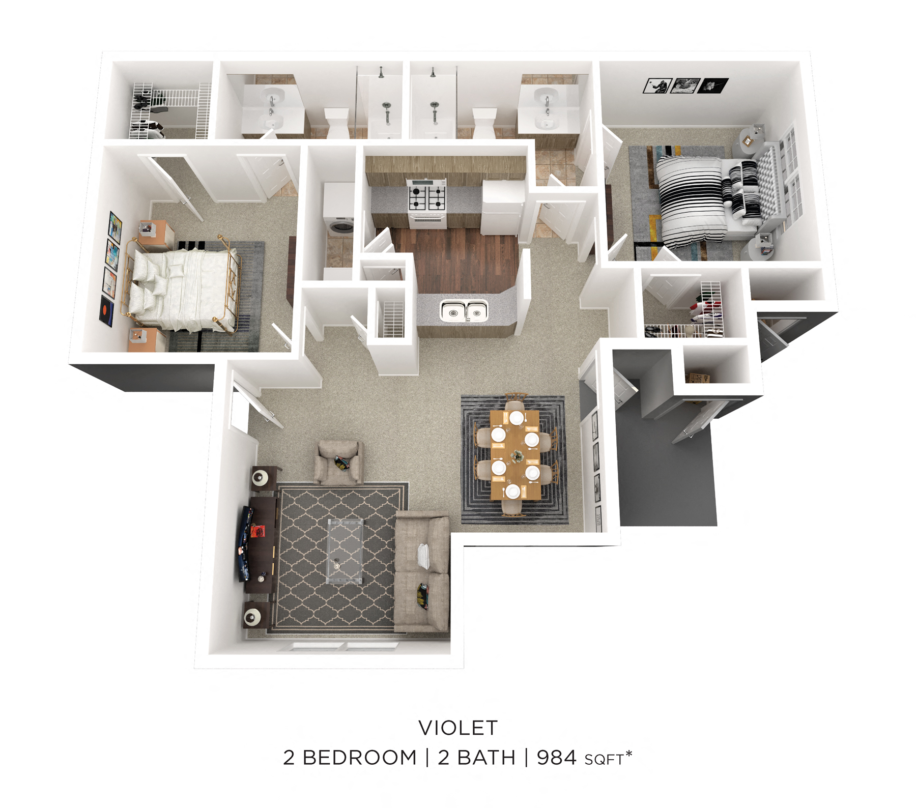 Two Bedroom 2 Bath - 984 sqft floor plan