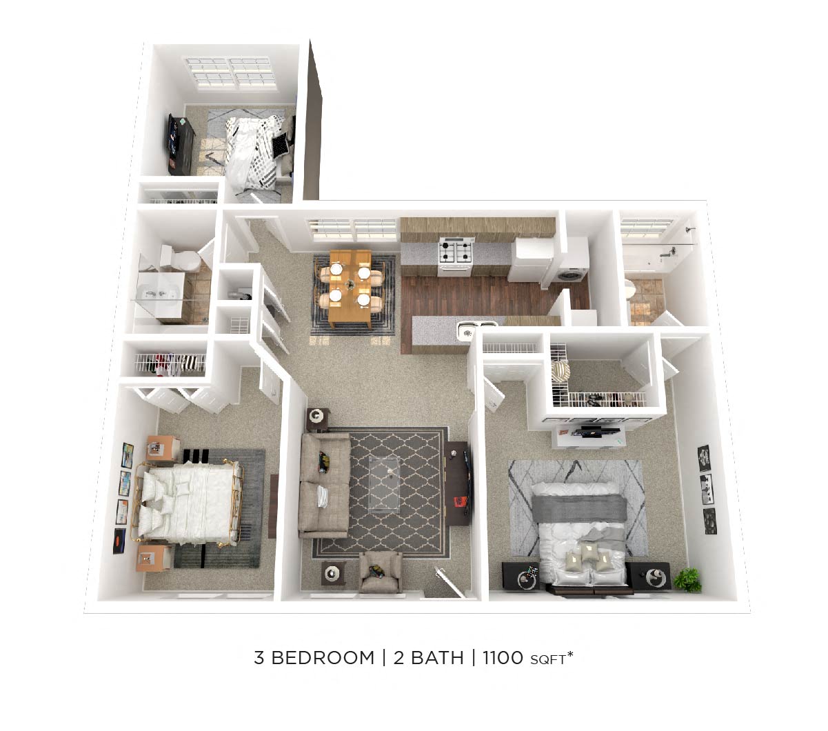 Three Bedroom 2 Bath floor plan