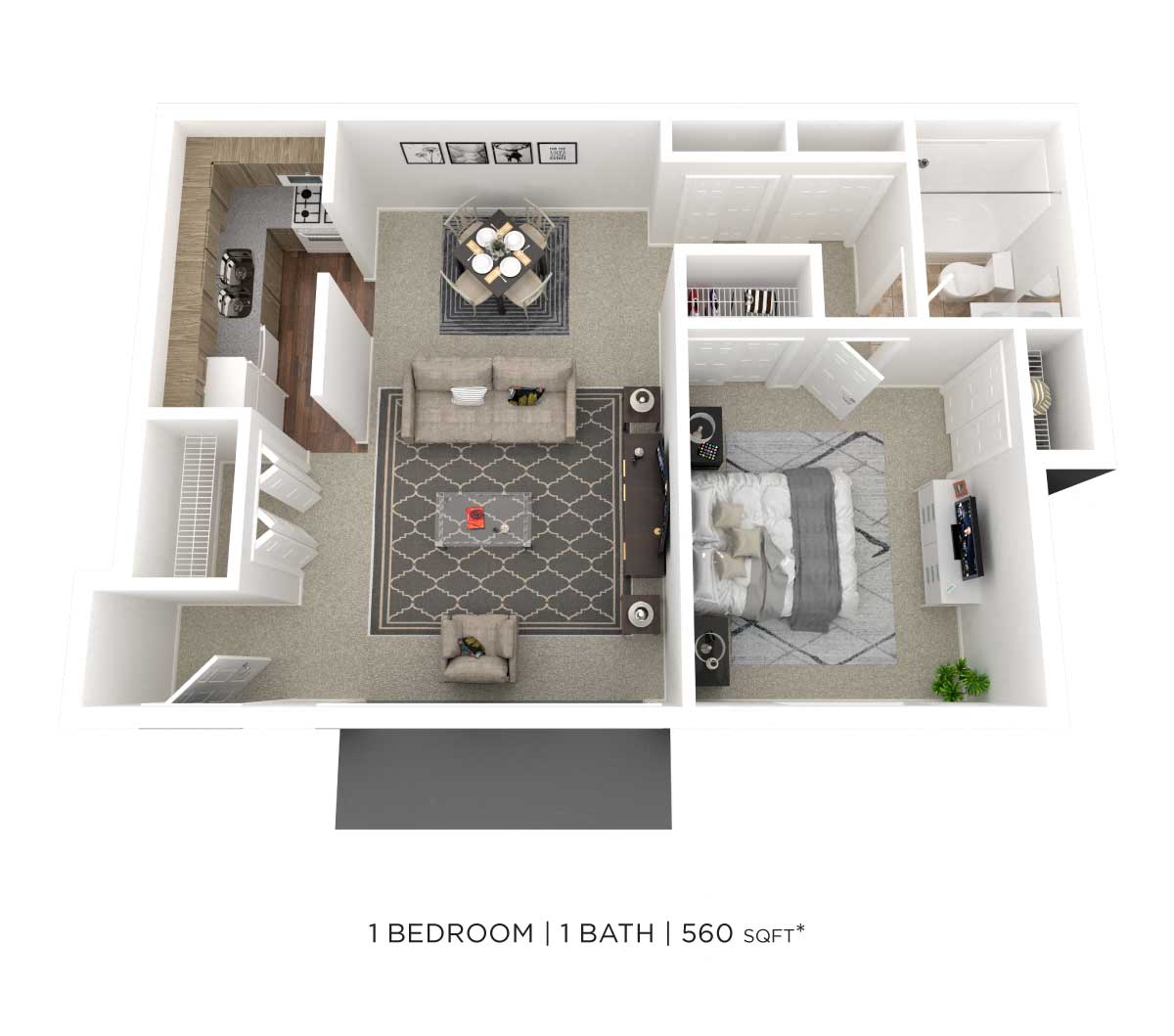 One Bedroom - 560 sqft floor plan