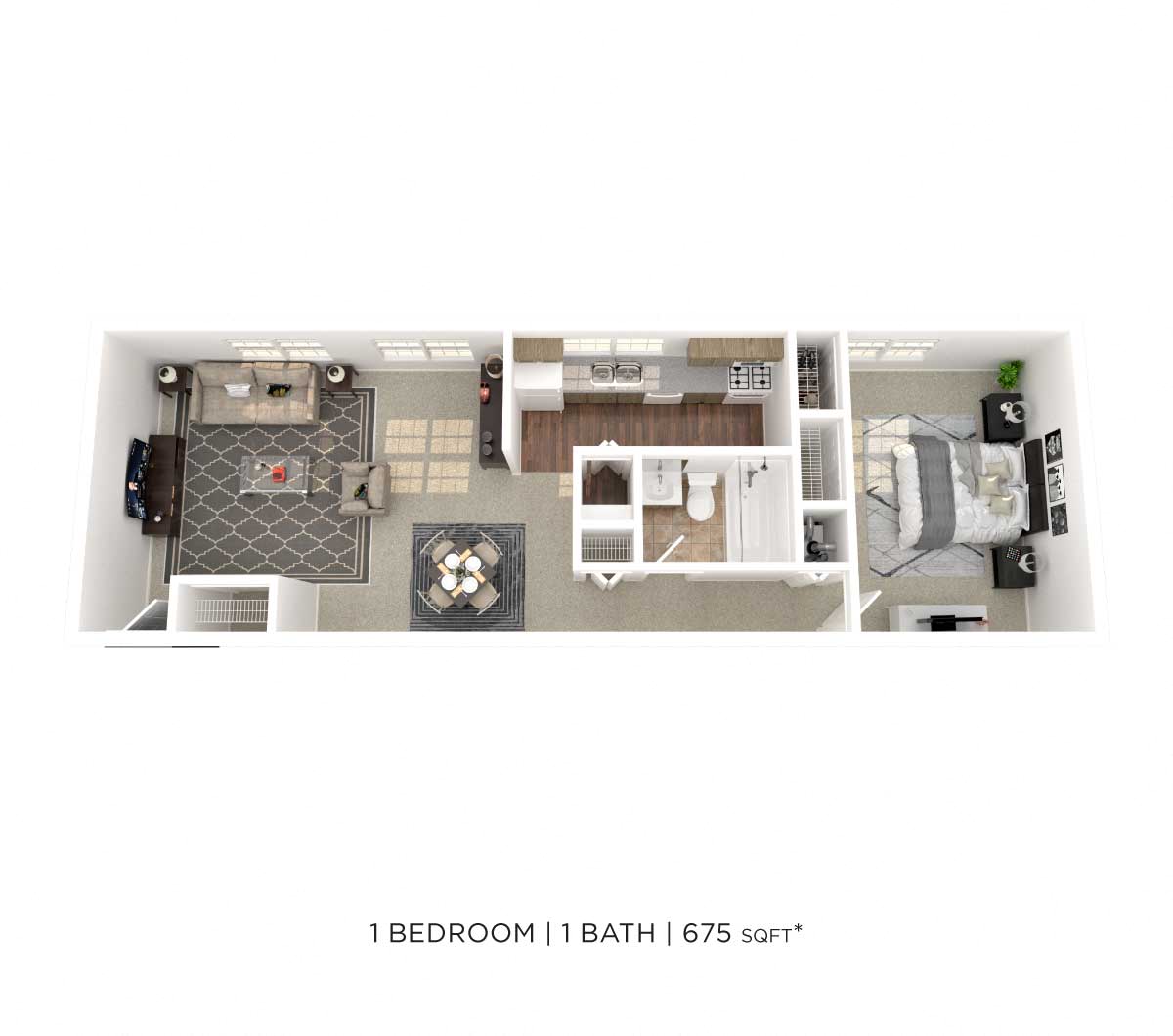 One Bedroom - 670 sqft floor plan