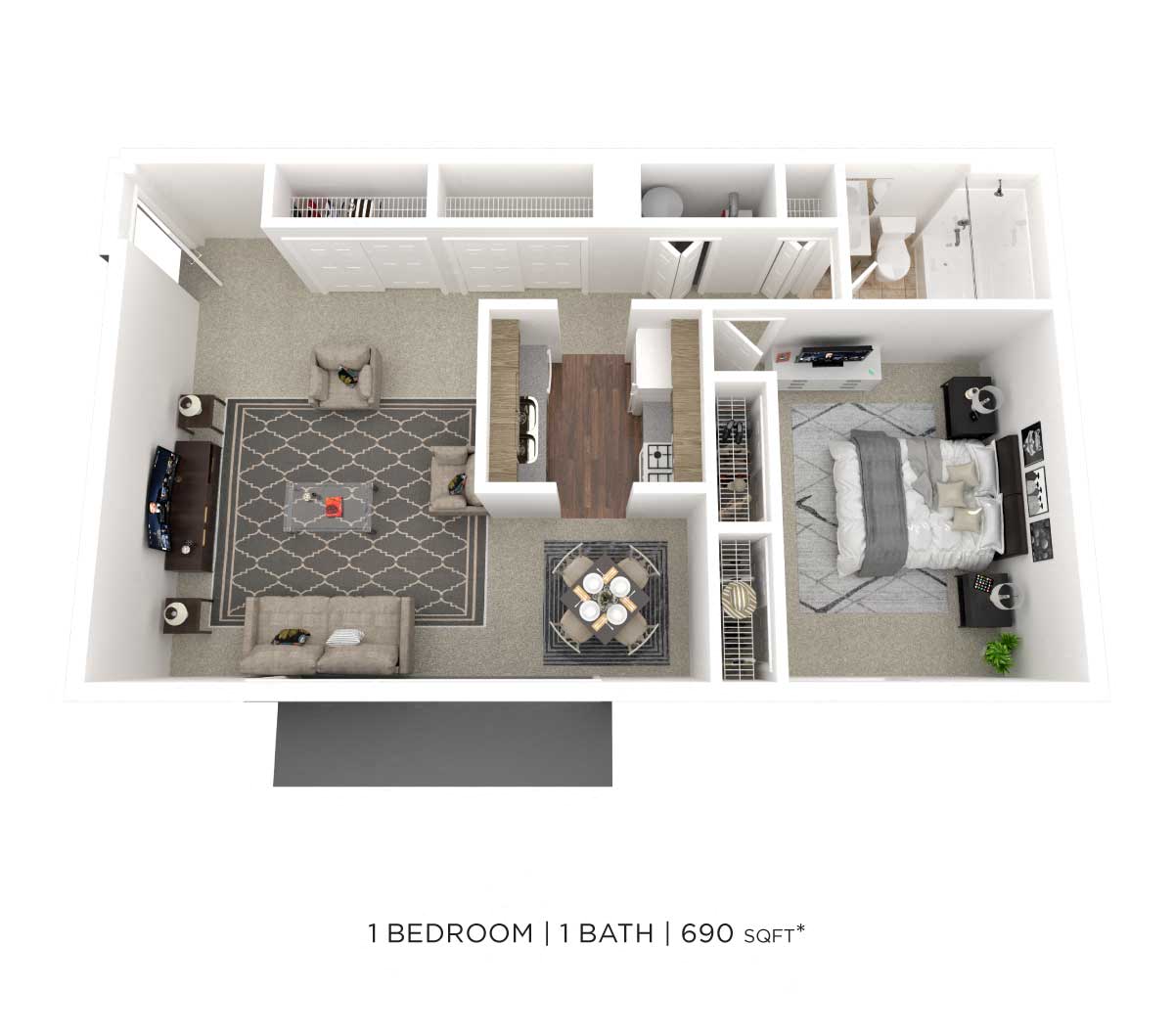One Bedroom - 690 sqft floor plan