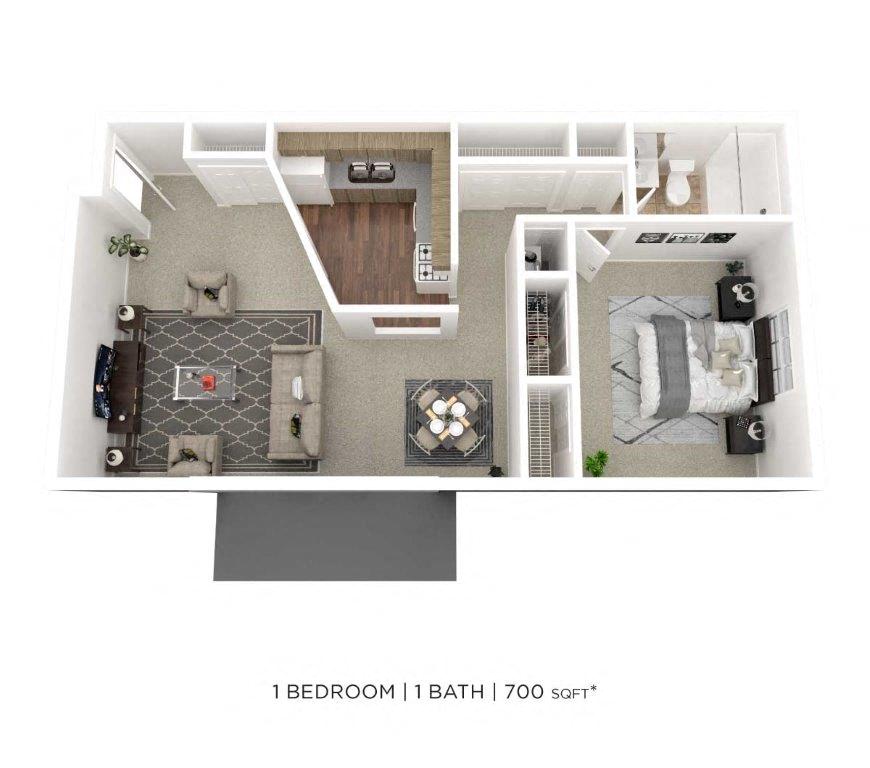 One Bedroom - 700 sqft floor plan