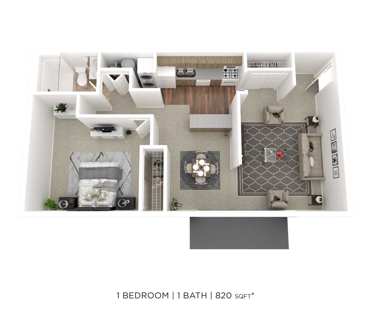 One Bedroom - 820 sqft floor plan