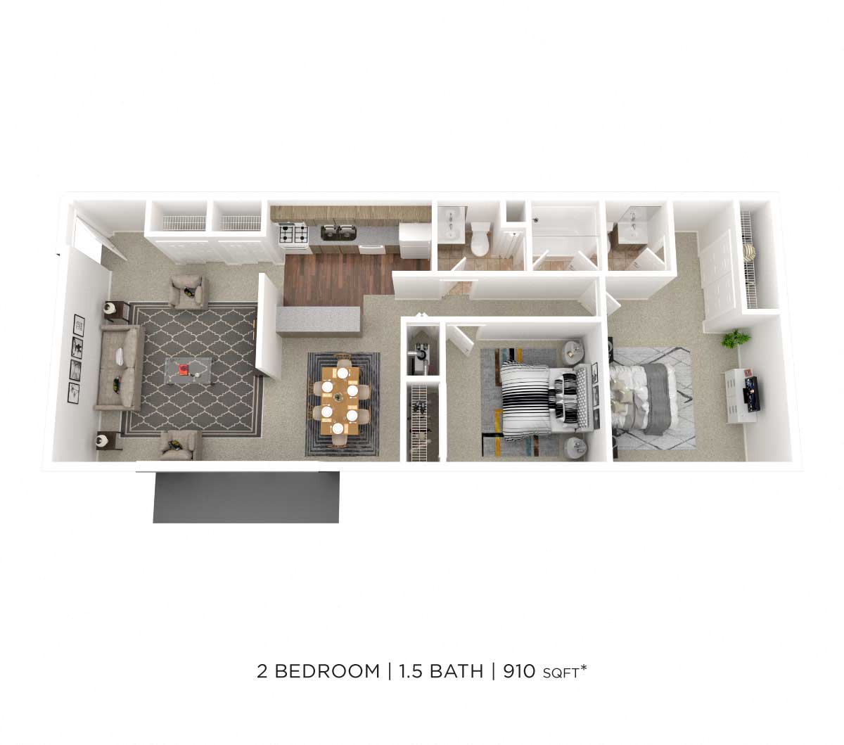 Two Bedroom 1.5 Bath - 910 sqft floor plan