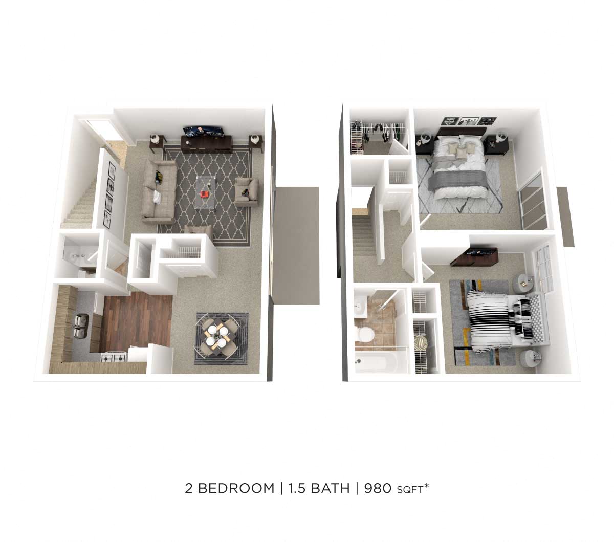 Two Bedroom 1.5 Bath - 980 sqft floor plan